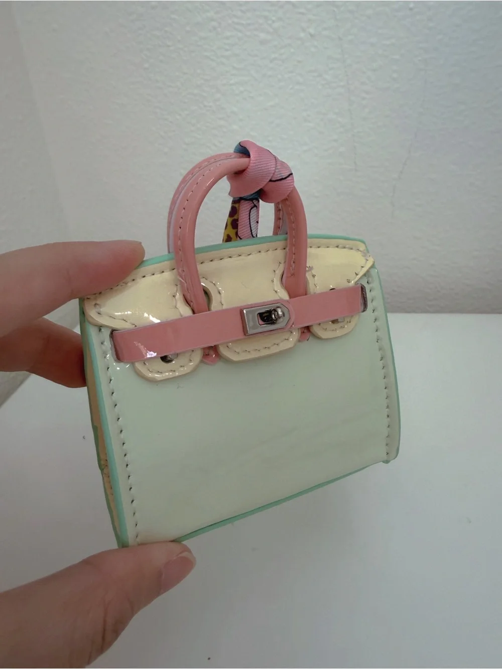 Genuine Leather Pastel Colorblock Mini Bag Charm